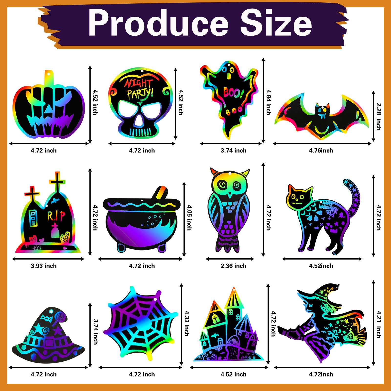 Max Fun Halloween Craft Scratch Paper Art for Kids Party Games Ornaments 96PCS Magic Rainbow Scratch Off Cards Paper Hanging Educational Toys Kit