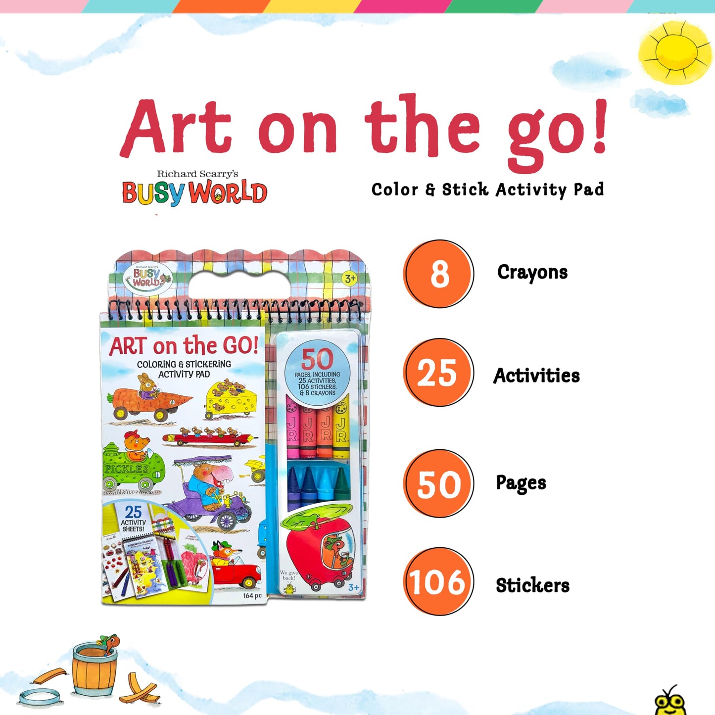 Bright Stripes Richard Scarry Art on the Go Travel Coloring Kit, Ages 3+