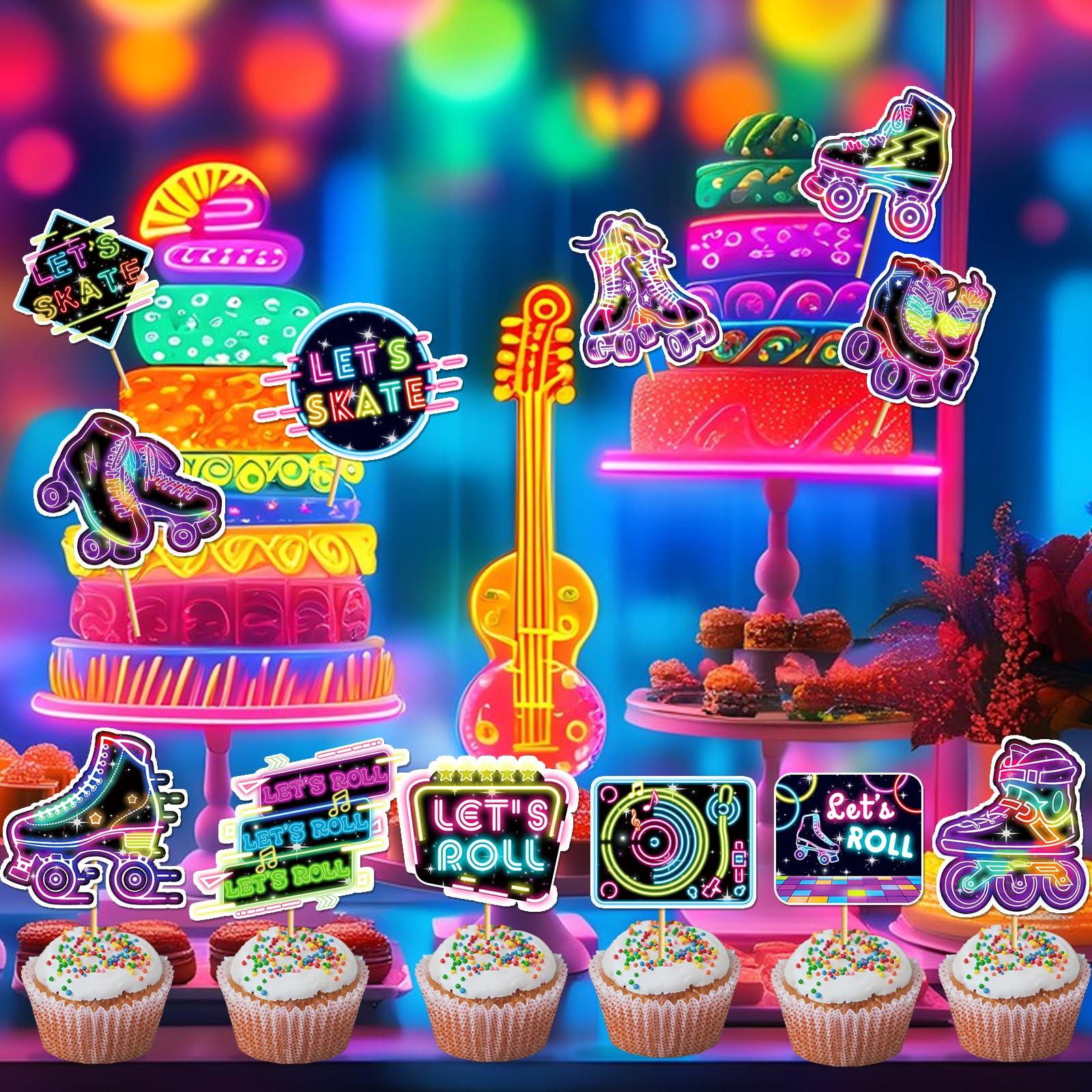 24 Pcs Roller Skating Cupcake Toppers Roller Skate Cake Decorations Roller Skating Party Decorations Cupcake Toppers for Roller Skate Birthday Party