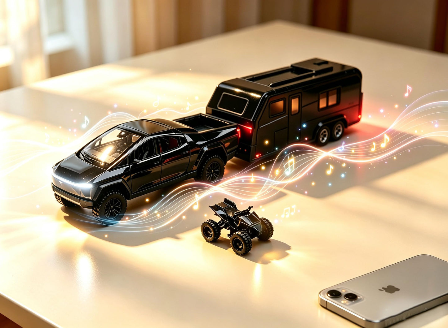 RCOOS Alloy Toy Truck Set with Trailer and ATV Toy Race Car with Sound Light Effect RV Set Pull Back Car for Kid Ideal Gift Age 3+ Metal Vehicle