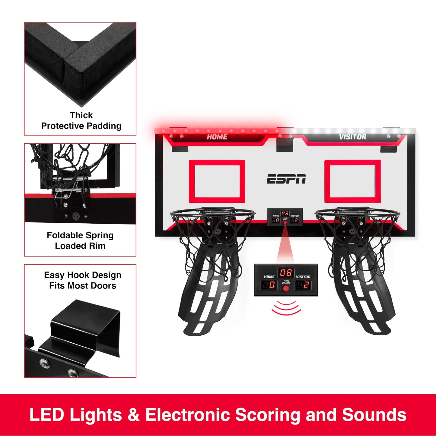ESPN Over the Door Basketball Hoop for Kids (2 Hoops + Scoreboard)
