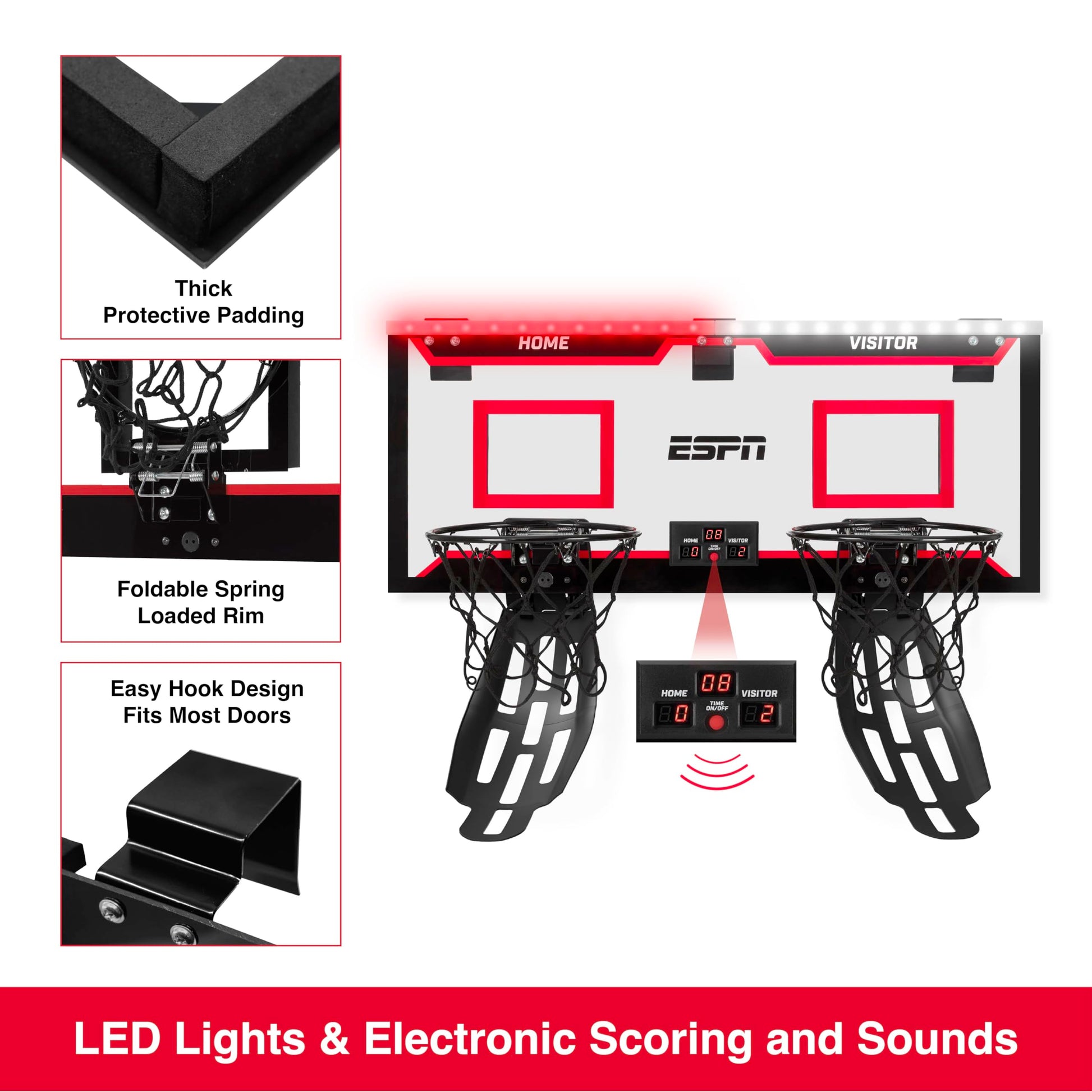 ESPN Over the Door Basketball Hoop for Kids (2 Hoops + Scoreboard)