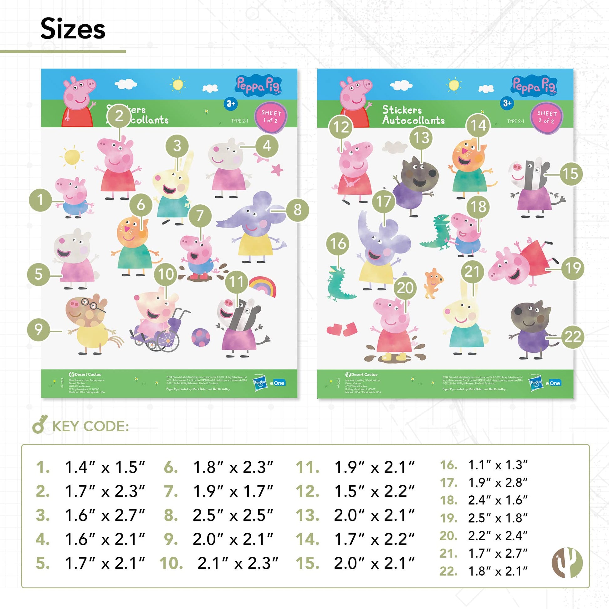 Desert Cactus Peppa Pig Sticker - 30 Peppa Stickers Premium Vinyl Decal Made in USA for Laptop Water Bottle Car Scrapbook Sheet Decorations Birthday