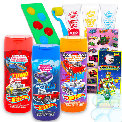Ultimate Hot Wheels Bathroom Set - Bundle with Shampoo, Body Wash, Bubble Bath, Paint, Stickers, More | Hot Wheels Bath and Shower Supplies Kit