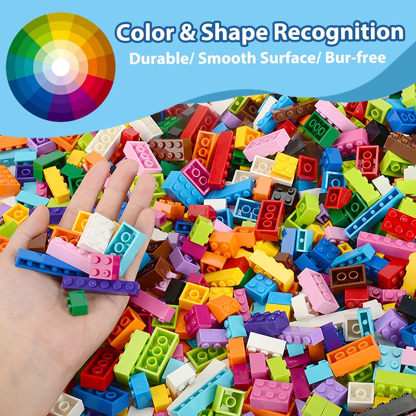 Carlerait 1000 Pieces Classic Building Bricks in 15 Popular Colors and 12 Mixed Shapes, Creative Small Building Blocks Set Learning Educational Toy