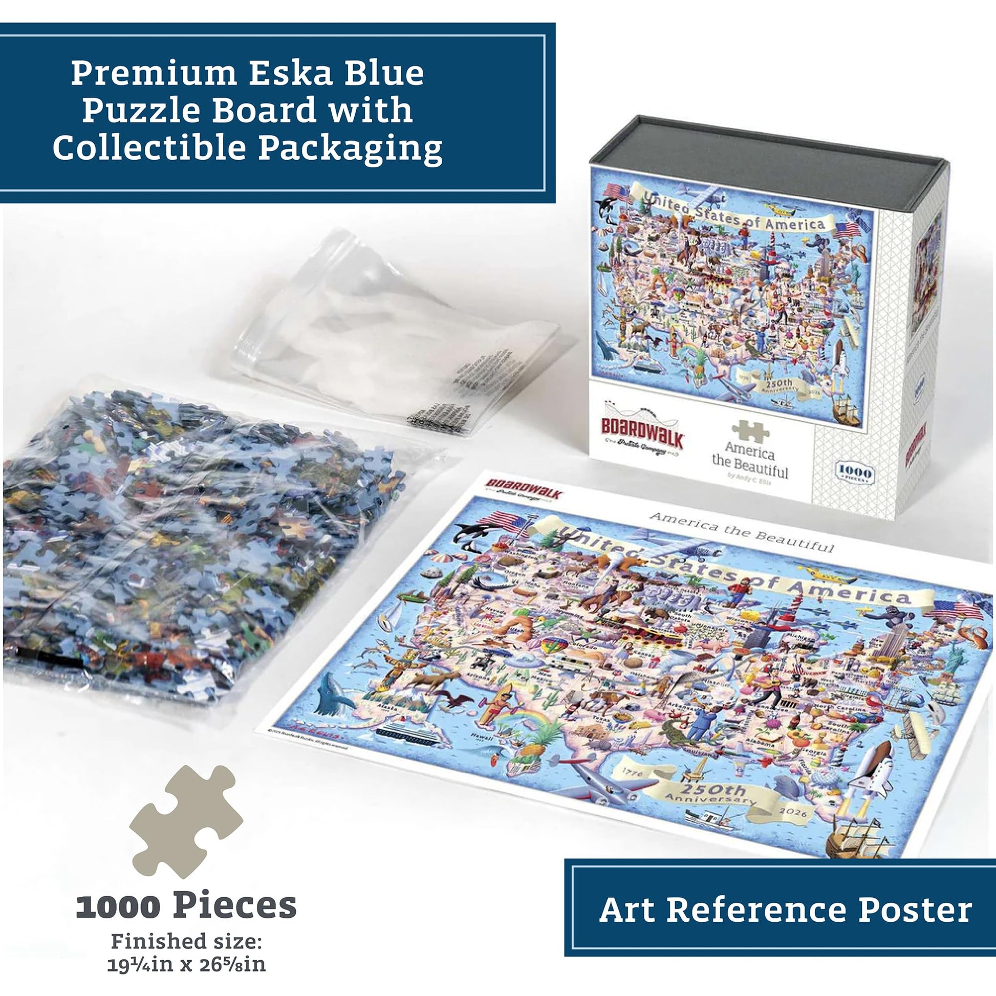 Boardwalk 1000 Piece Jigsaw Puzzle 250th Anniversary 4th of July Patriotic Summer Premium Puzzles for Adults and Family 19"x26" - America