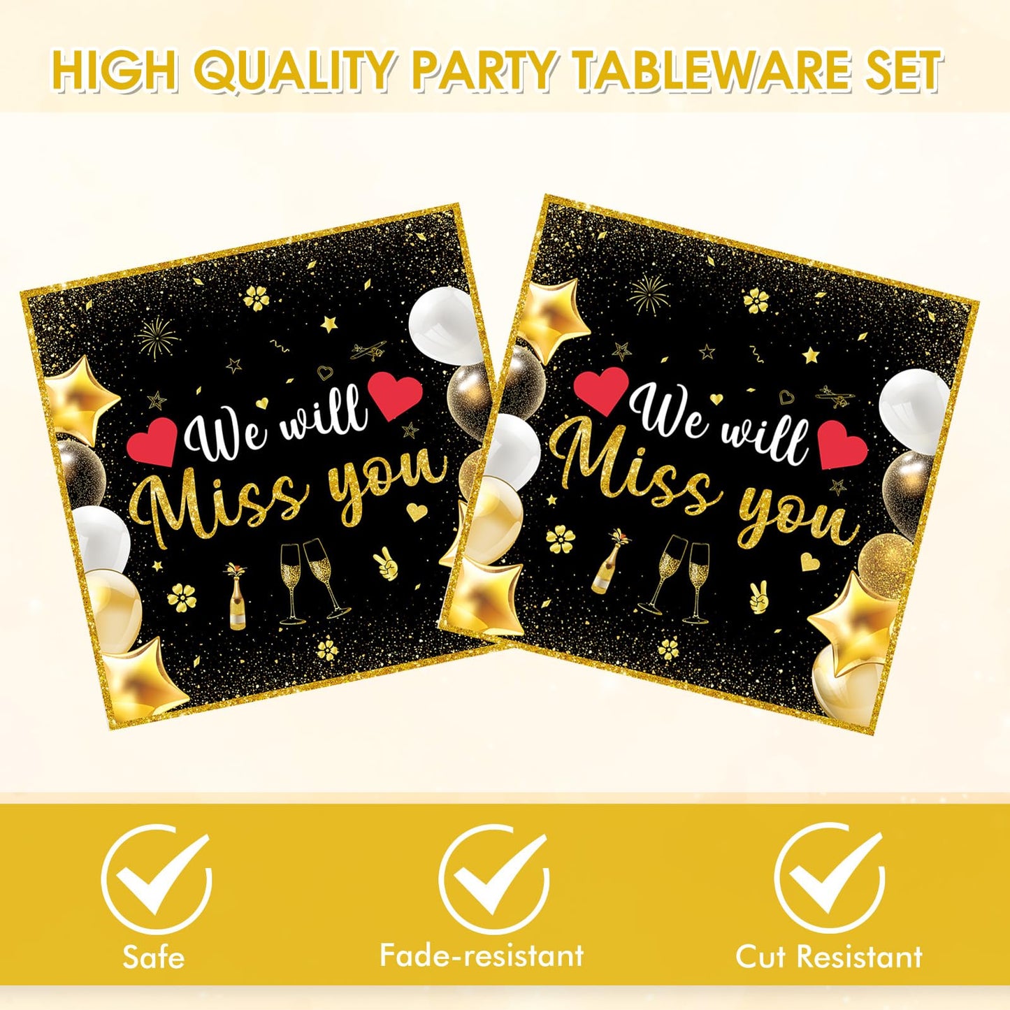 Mainivo 40Pcs We Will Miss You Decorations Farewell Party Disposable Tableware Paper Plates and Napkins Kit Going Away, Retirement, Coworkers Leaving