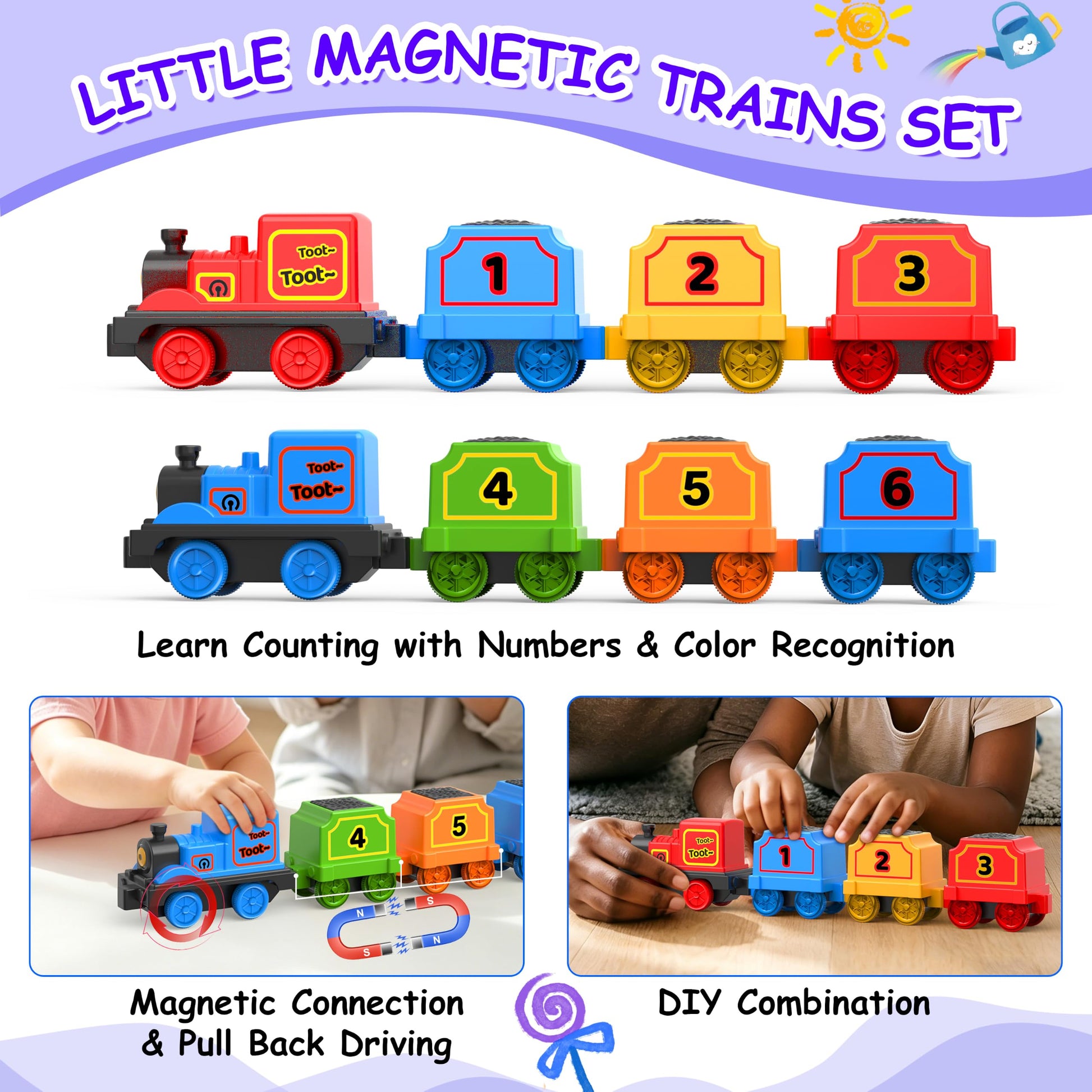 Number Train Set for Kids, Include 1 Transport Trucks, 8 Magnetic Trains