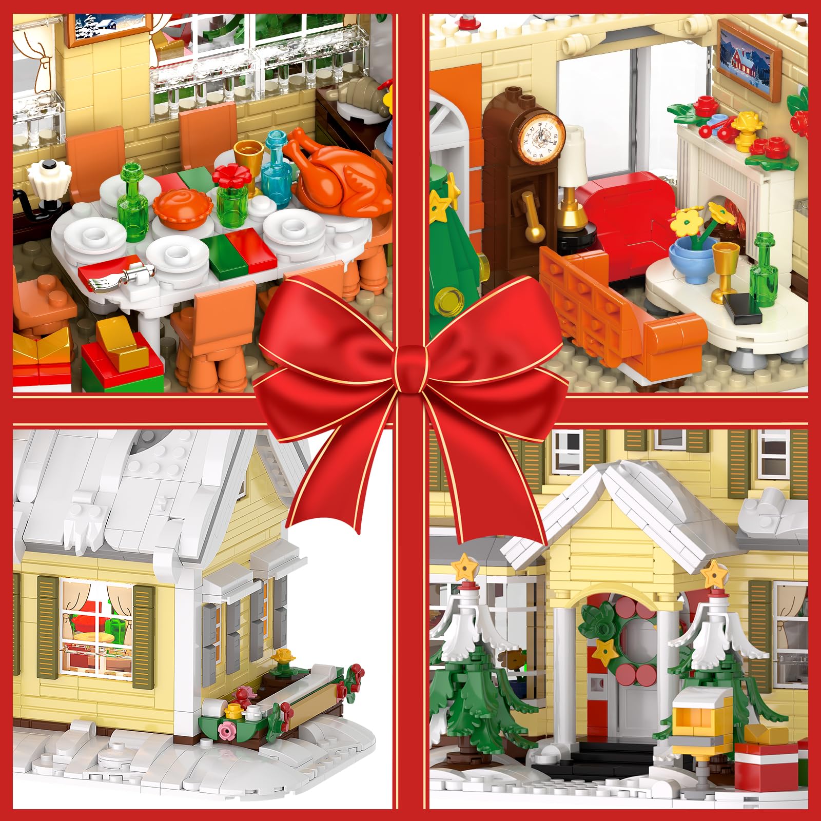 Premium Christmas Holiday House Building Set with LED Light, 2046 PCS DIY Christmas Vacation Snow Village Kit, Collectible Decor for Adults & Family