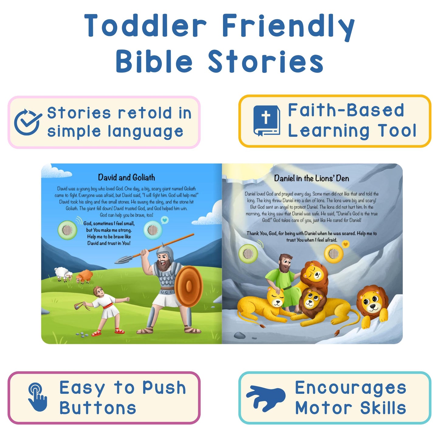 LEARNING BUGS Christian Bible Stories - 13 Stories and Prayers for Little Ones, Musical Books for Toddlers, 28-Button Bible Story Book, Musical Toys