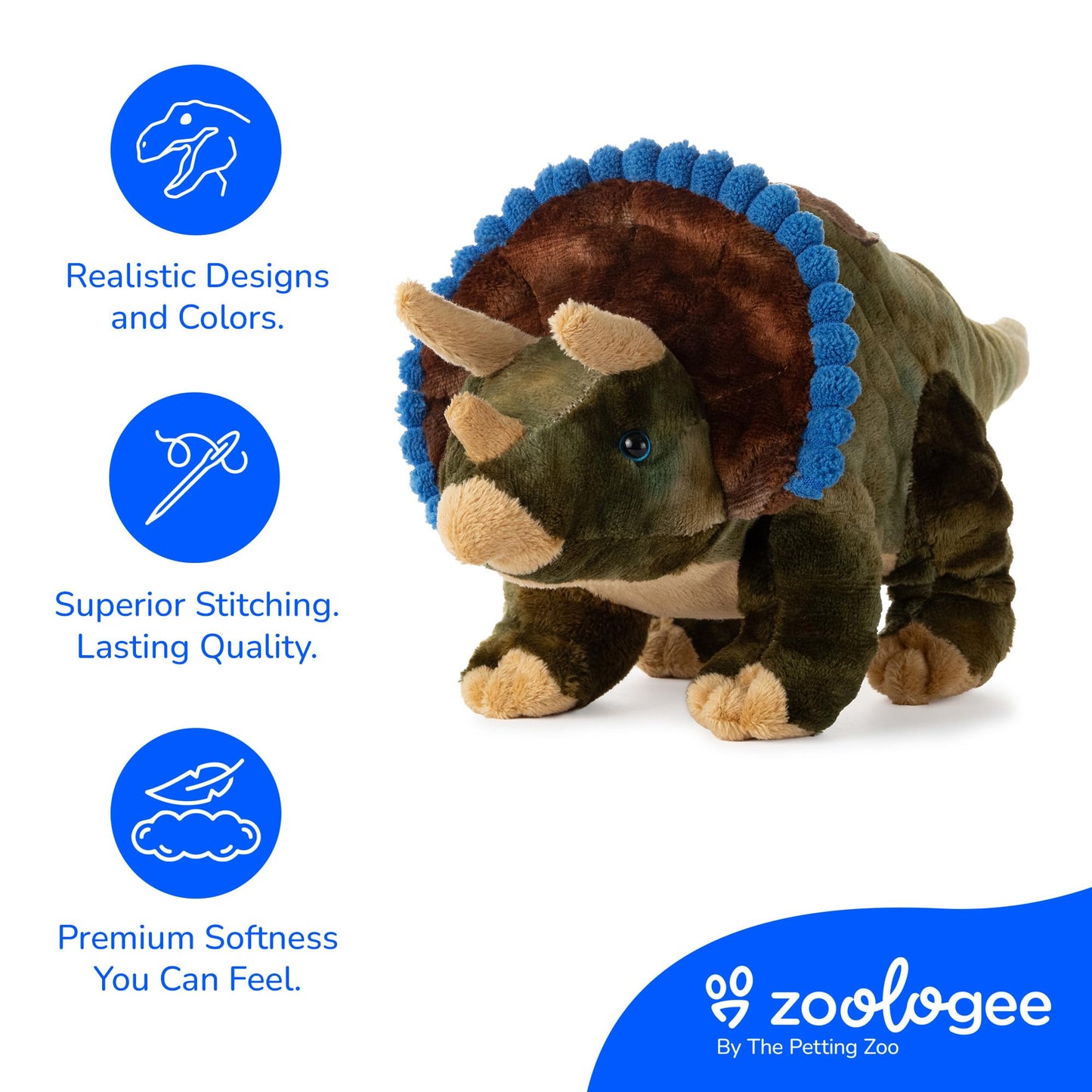 The Petting Zoo Triceratops Stuffed Animal Plushie, Gift for Kids, Dinosaur Animals, Triceratops Dinosaur Plush Toy, 12 in