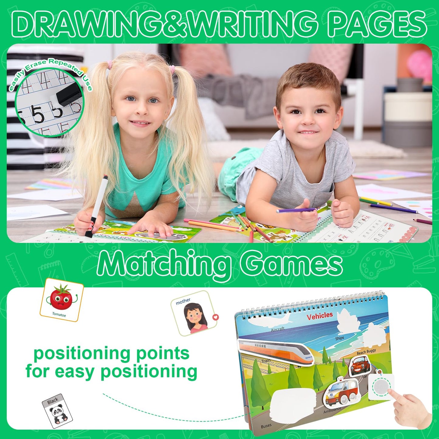 NASHRIO Montessori 24 Themes Busy Book for Toddlers 3-5, Engaging Preschool Learning Activities for Home School Travel - Educational Toy for 3-6 Year