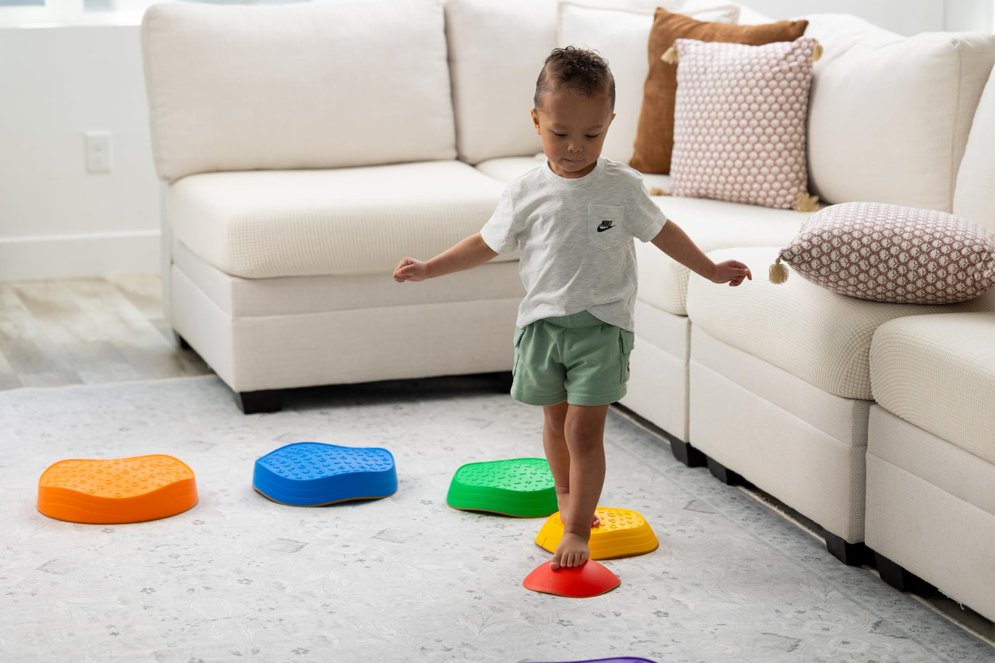 SRO Solutions Stepping Stones for Kids | 10 Piece Balance & Sensory Play Set, Toddler Stepping Stones with Educational Cards, Indoor & Outdoor