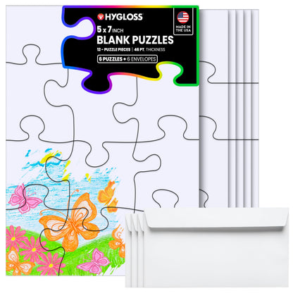 Hygloss 6 Blank Jigsaw Puzzles with Envelopes - 5 x 7 Inch, 12 Pieces Each - DYI Party invites, Perfect for Decorating, Kids' Activities, Arts