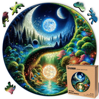 LEOGOR Wooden Puzzles for Adults 500 Pieces (18 x 17.8 in), Extra-Thick 5mm Round XL Wood Jigsaw, Yin Yang Puzzle, Unique Whimsical Pieces