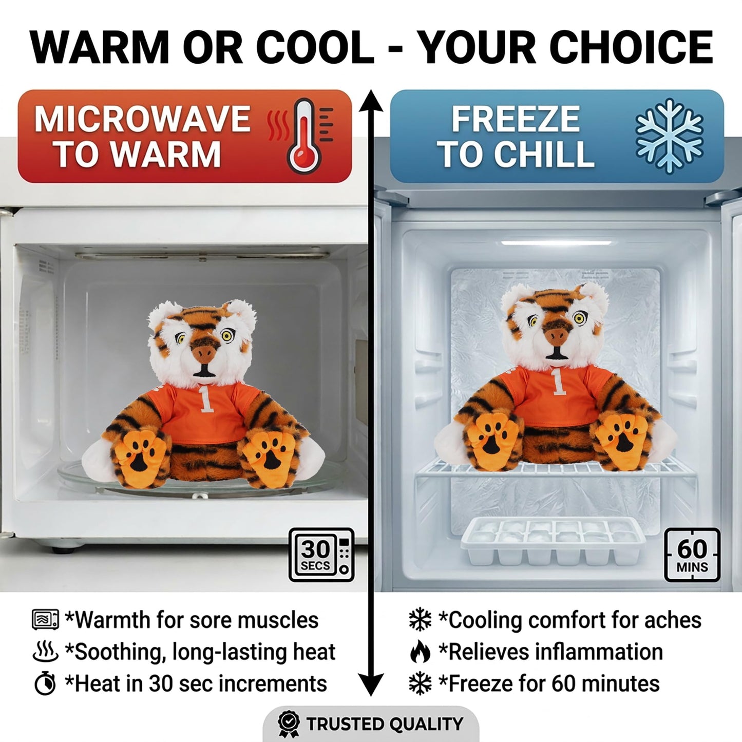 Warm Pals The Tiger Clemson University University Mascot CU - Heatable Coolable Bedtime Comfort Plushie 1.5lbs - Cozy Microwavable Lavender Scented