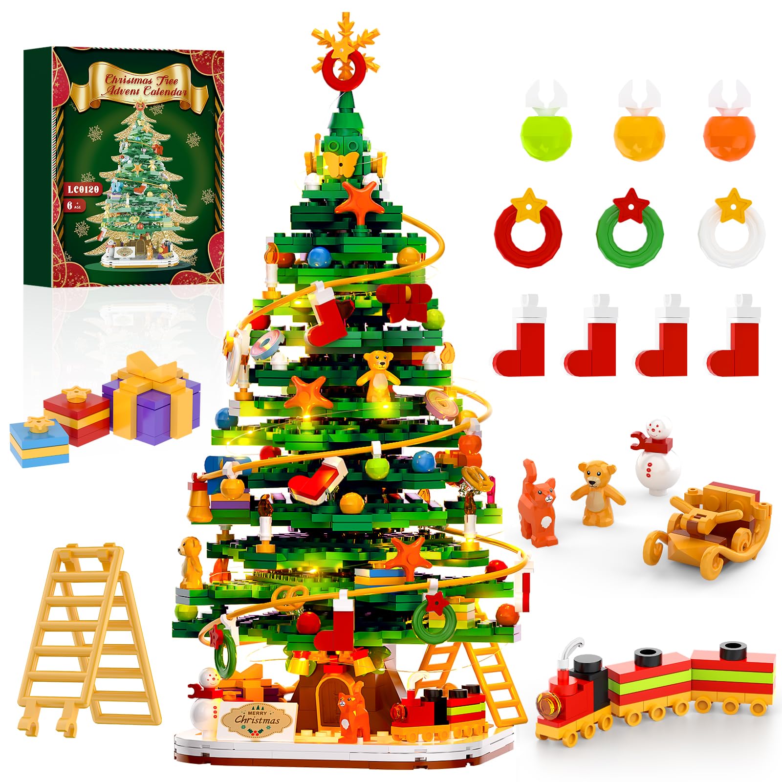 Christmas Tree Building Block Set with Light Kit, Building Toy Compatible with Christmas Sets, Xmas Tree Holiday Decoration for Kids Ages 8-14