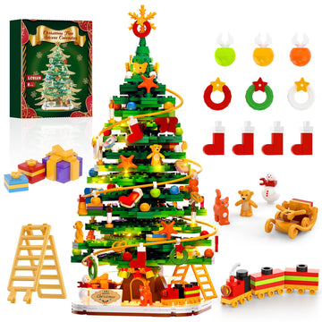 Christmas Tree Building Block Set with Light Kit, Building Toy Compatible with Christmas Sets, Xmas Tree Holiday Decoration for Kids Ages 8-14