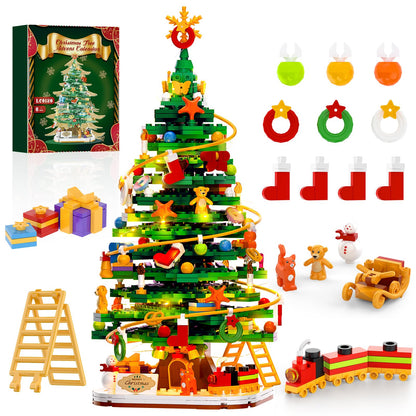 Christmas Tree Building Block Set with Light Kit, Building Toy Compatible with Christmas Sets, Xmas Tree Holiday Decoration for Kids Ages 8-14