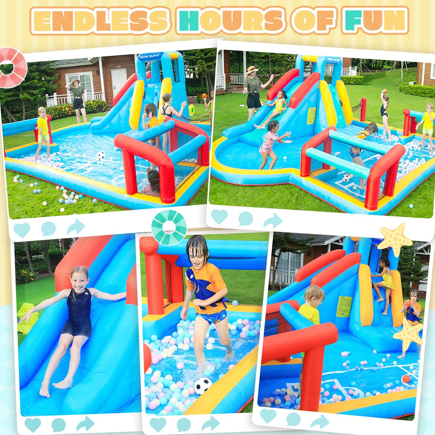 Doctor Dolphin Bounce House for Kids, Inflatable Bounce House with Slide, Kids Bouncy House, Inflatable Water Slide Bouncy Castle for Dry and Wet