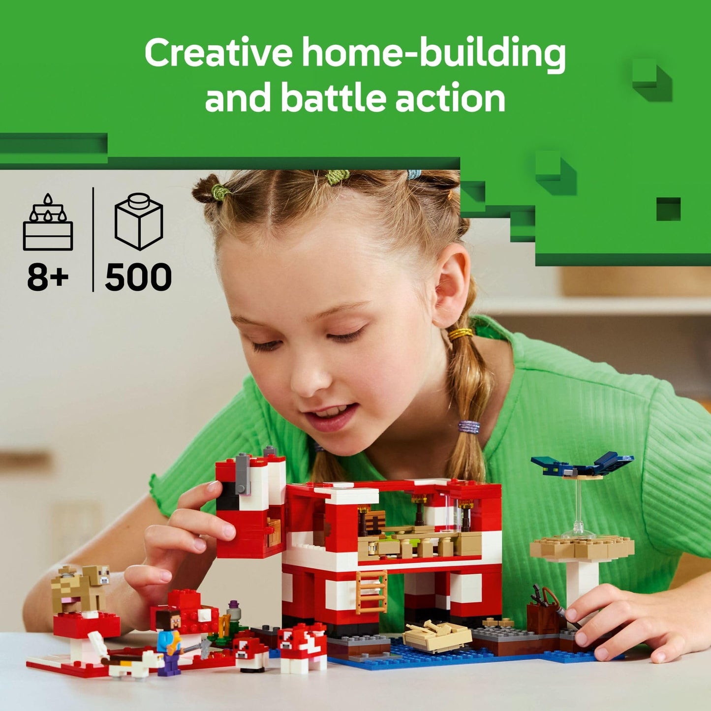 LEGO Minecraft The Mooshroom House Toy Figures and Playset - Building Minecraft Toy for Kids, Boys and Girls, Ages 8+ - with Steve and Other Figures
