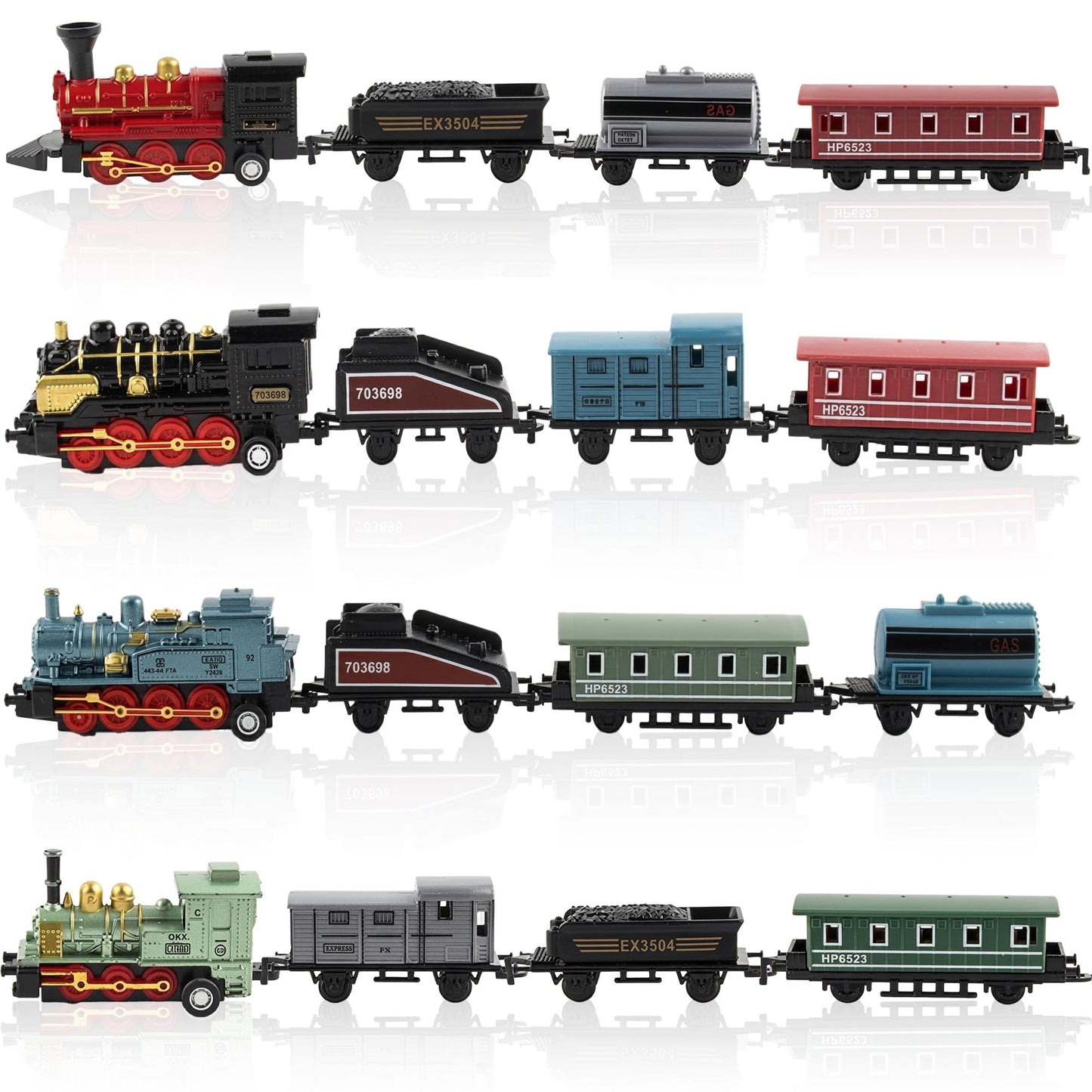 Exasinine 4 Sets Model Trains, Pull Back Steam Train Toys