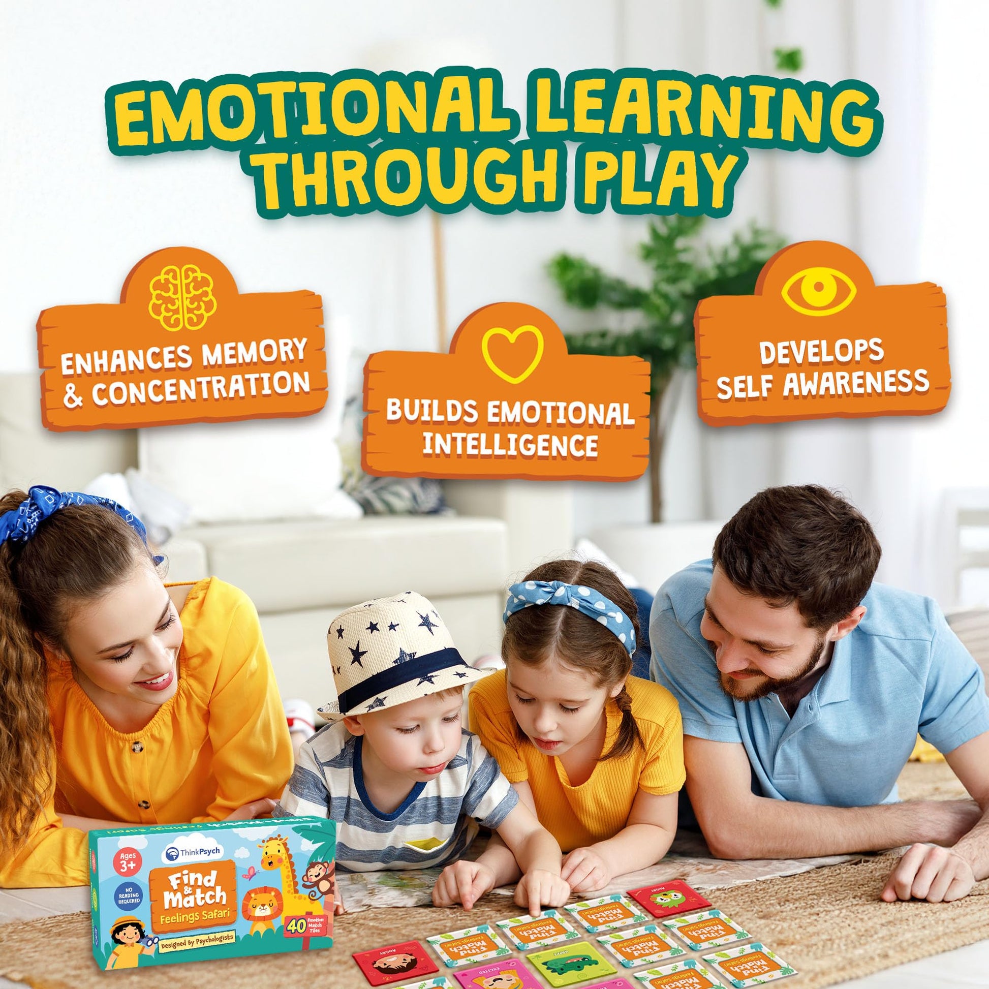 ThinkPsych Find & Match - Feelings Safari | Emotions Matching Game for Kids | Therapy Games for Kids | Social Emotional Learning Activities | Play