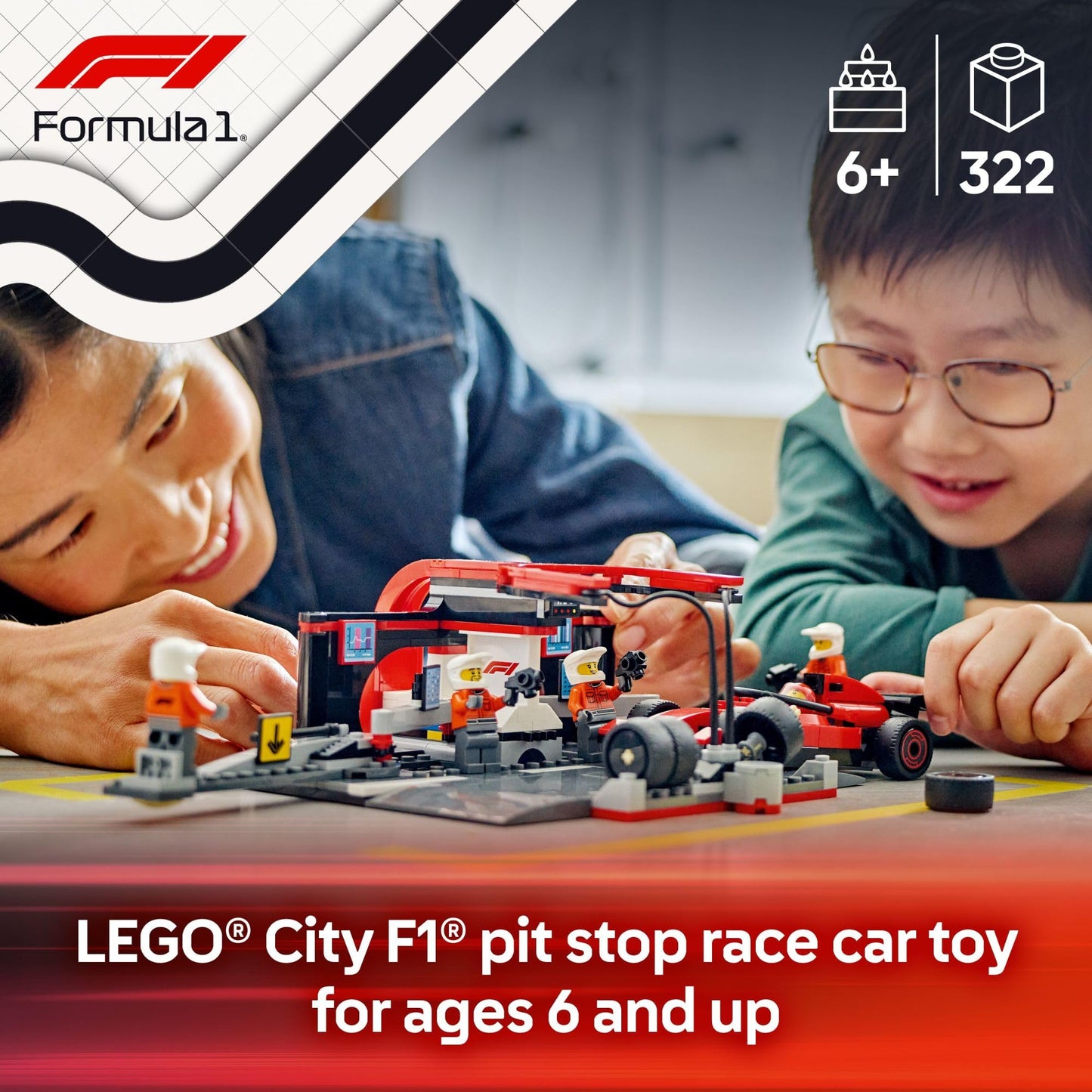 LEGO City F1 Pit Stop & Pit Crew with Ferrari Car Toy - Model Race Car Toy Building Playset for Kids, Boys and Girls, Ages 6+ - F1 Collectible