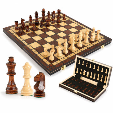 Large 17-Inch Magnetic Wooden Chess Set - Perfect for Adults and Beginners Handcrafted Unique Folding Design Board Games