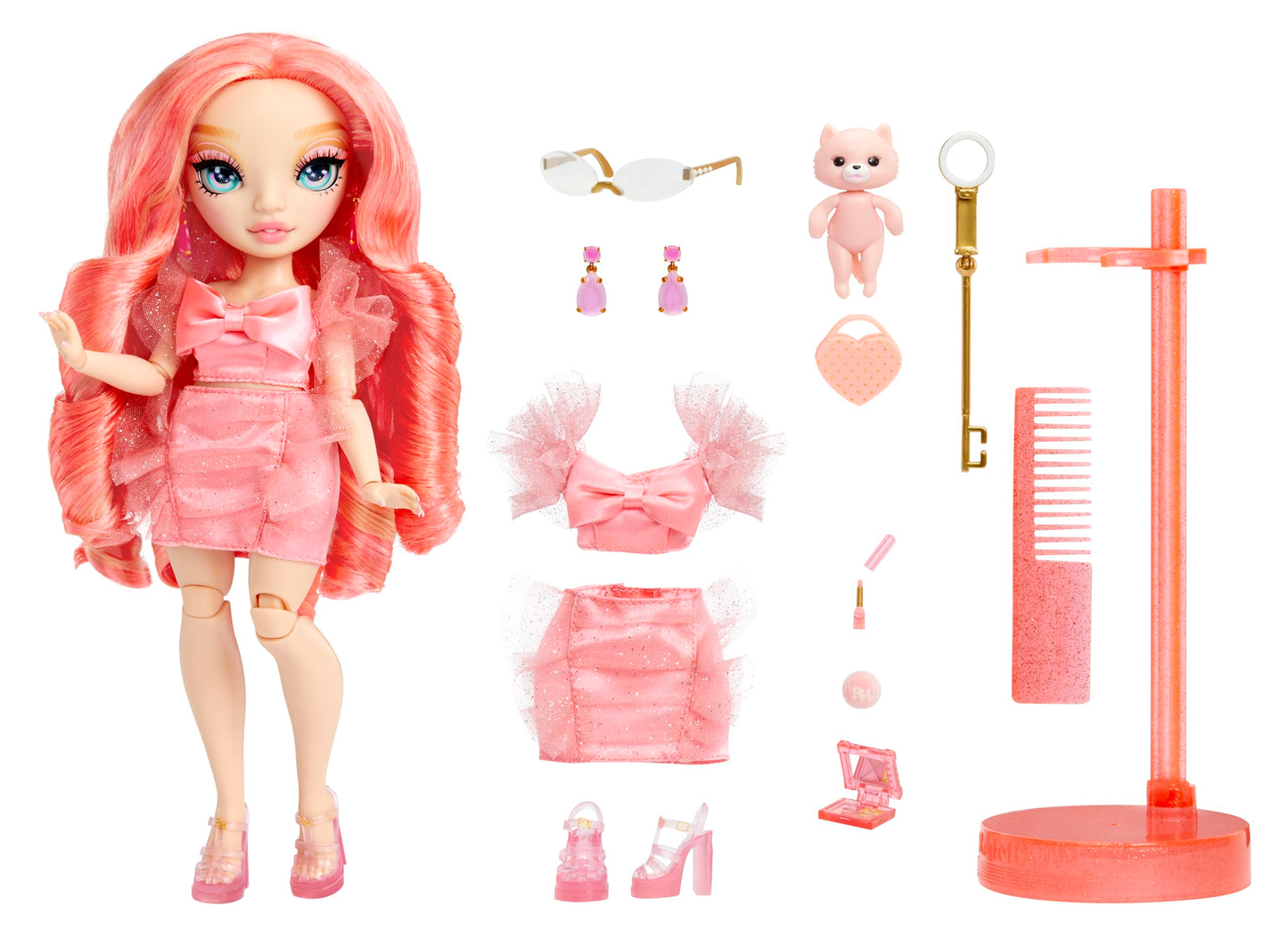 Rainbow High Pinkly - Pink Fashion Doll in Fashionable Outfit, with Glasses & 10+ Colorful Play Accessories. Gift for Kids 4-12 Years and Collectors