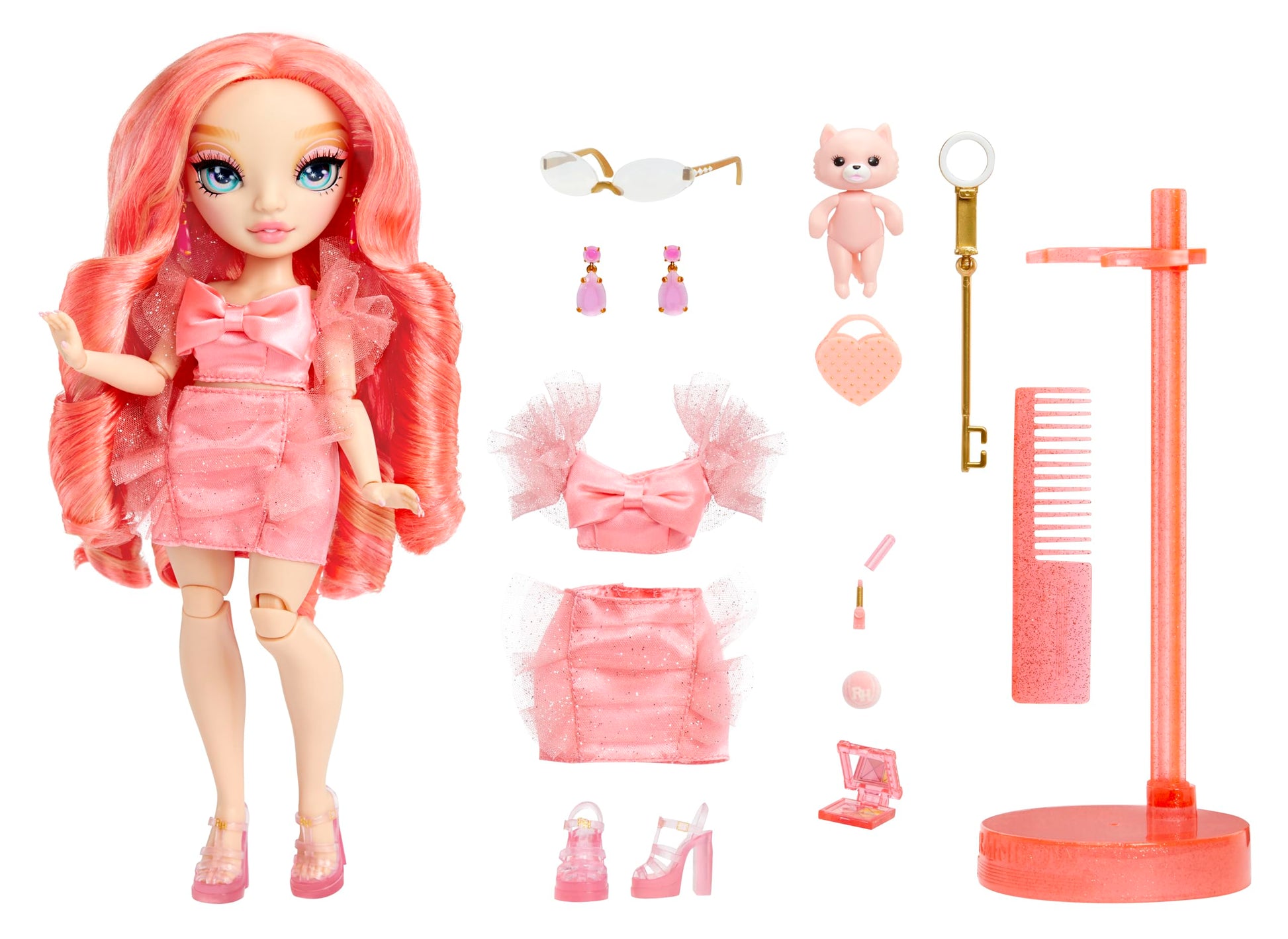 Rainbow High Pinkly - Pink Fashion Doll in Fashionable Outfit, with Glasses & 10+ Colorful Play Accessories. Gift for Kids 4-12 Years and Collectors