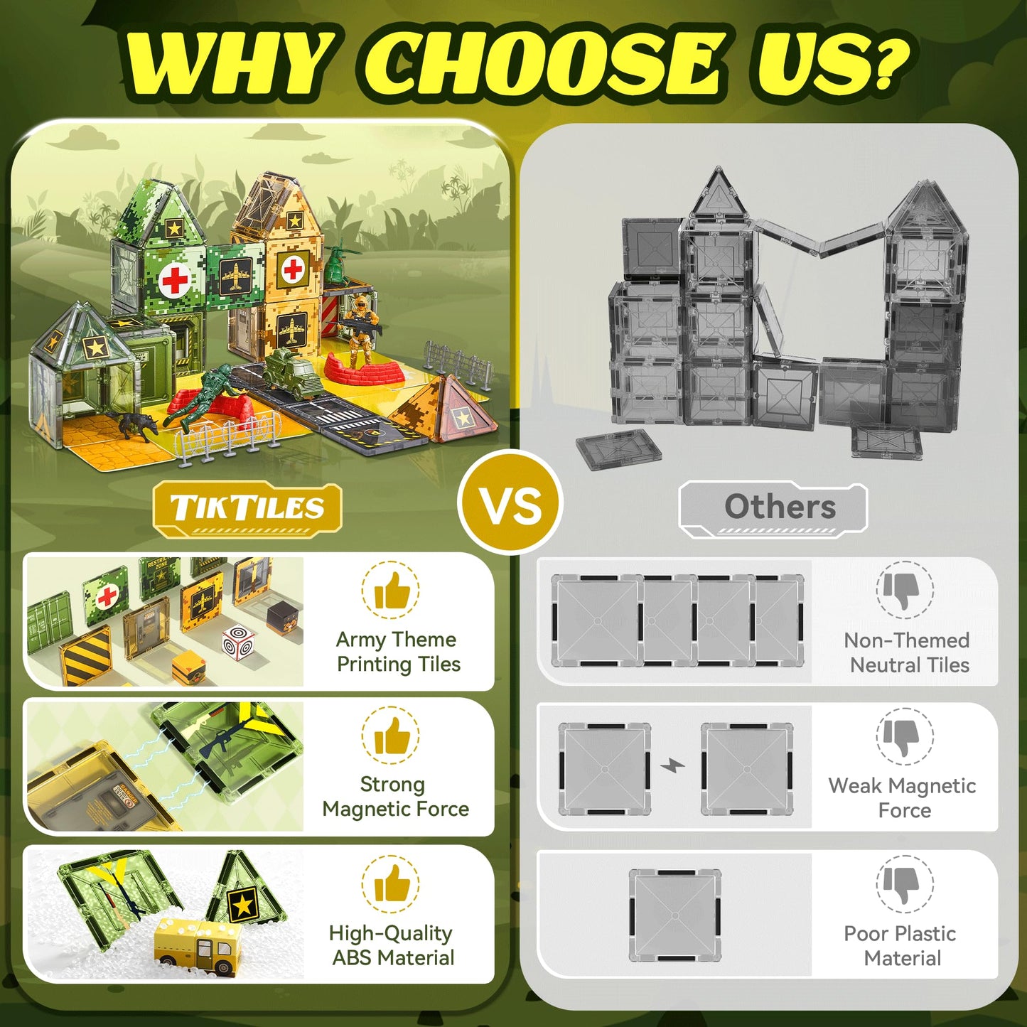 Magnetic Tiles Road Building Toys Set with Magnetic Blocks and Army Toys Accessories, Military Magnetic Blocks for Kids Ages 3-5 4-8, STEM Educational