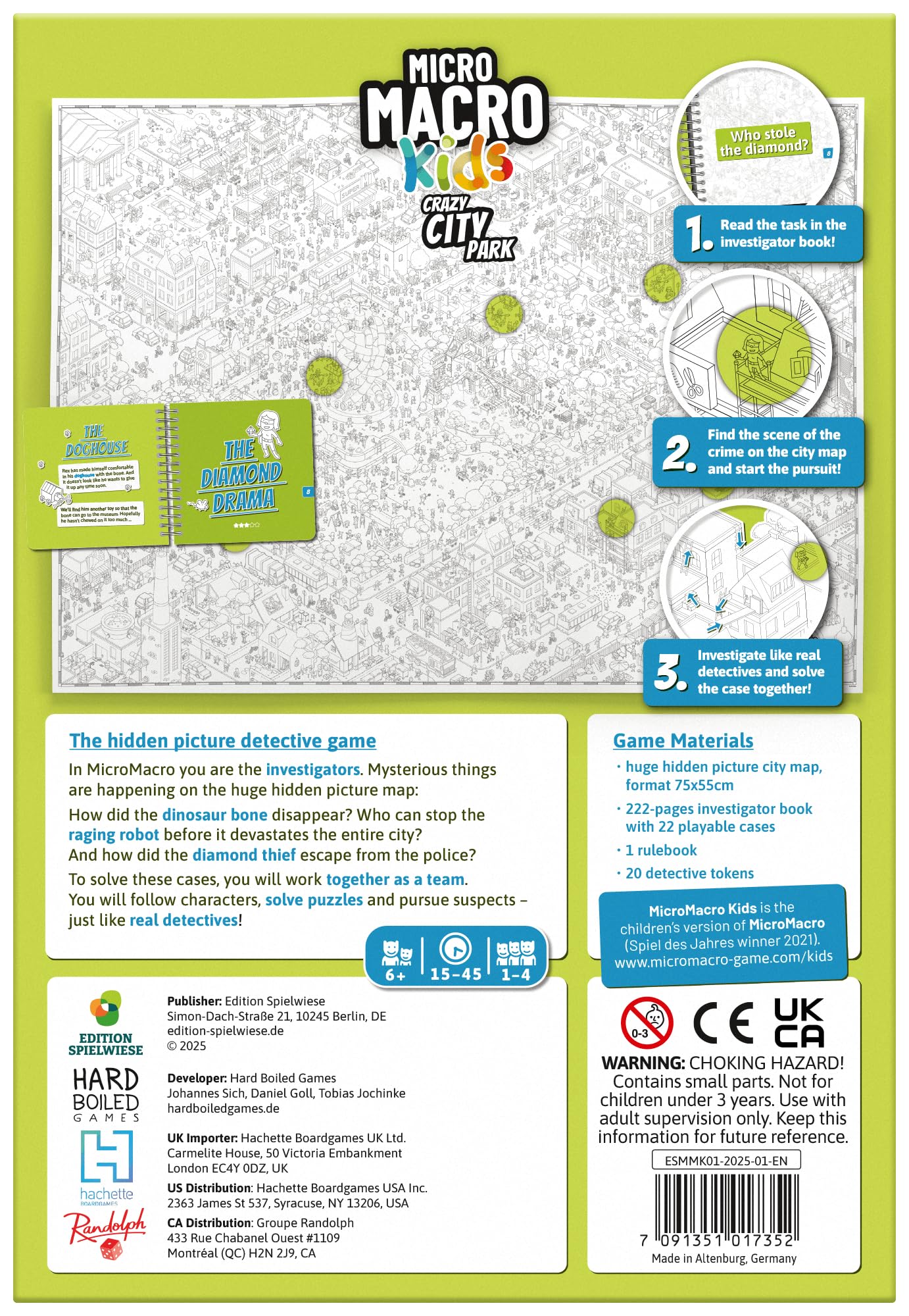Hachette Boardgames MicroMacro Kids: Crazy City Park | Detective Family Game for Kids | Cooperative Board Game with 22 Search and Find Puzzle Cases |