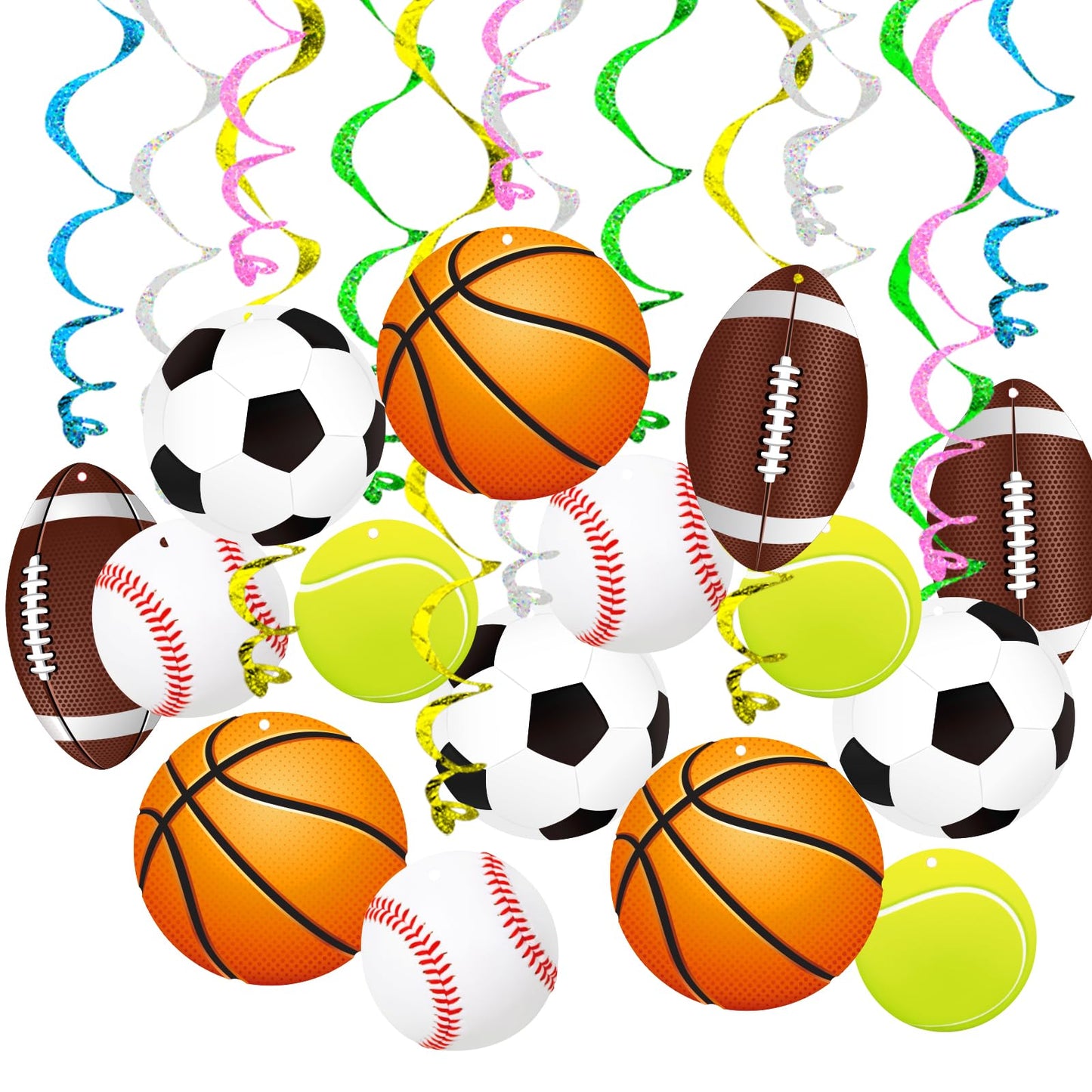 MoShining Sports Hanging Swirls Banner Decor 60 Pieces Foil Ceiling Hanging Swirls Streams Banner Decorations Garland for Kids Sport Celebrating