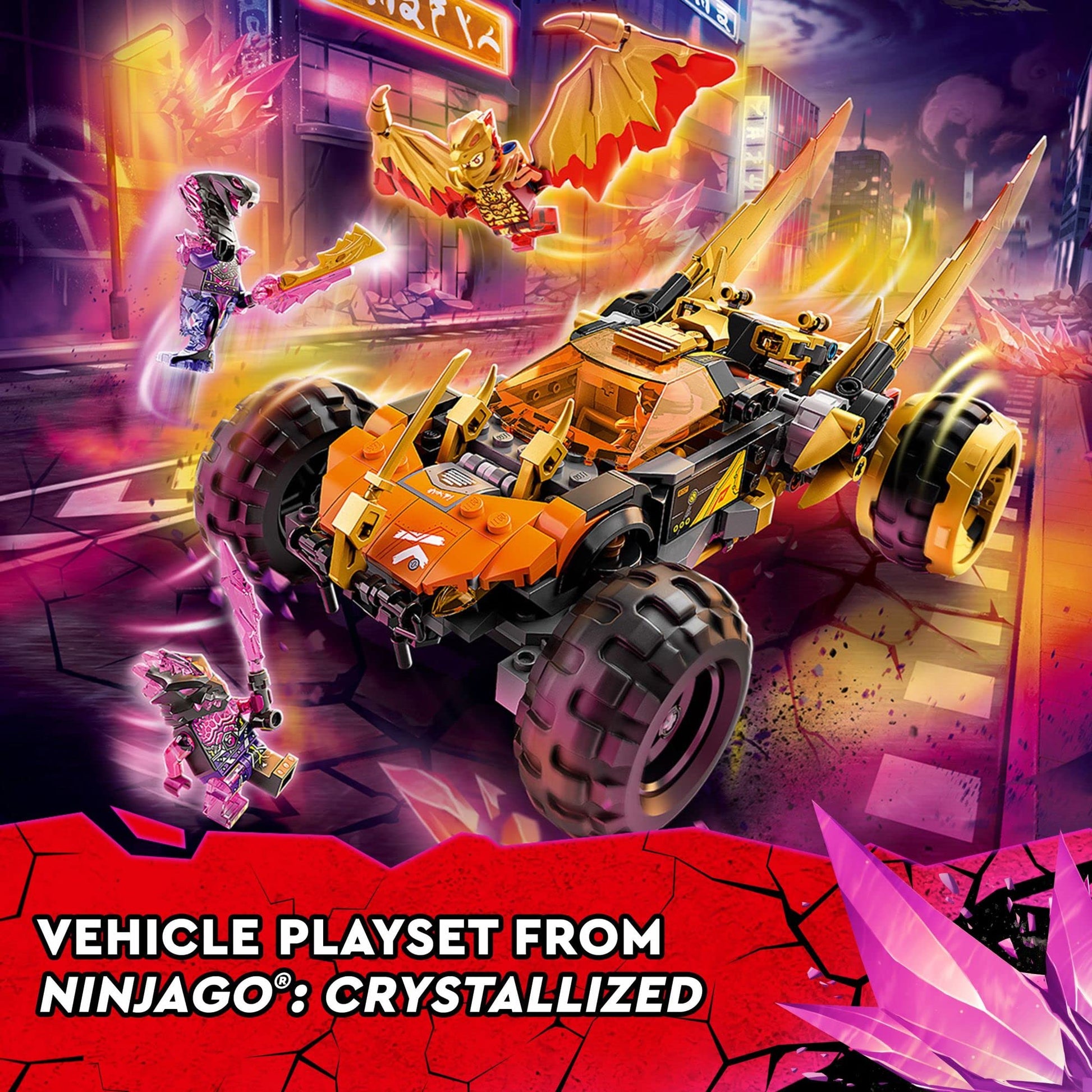 LEGO NINJAGO Cole’s Dragon Cruiser Car Toy, 71769 Ninja Toys with Golden Kai, Cole and Snake Warrior Minifigures, Gifts for Kids, Boys & Girls