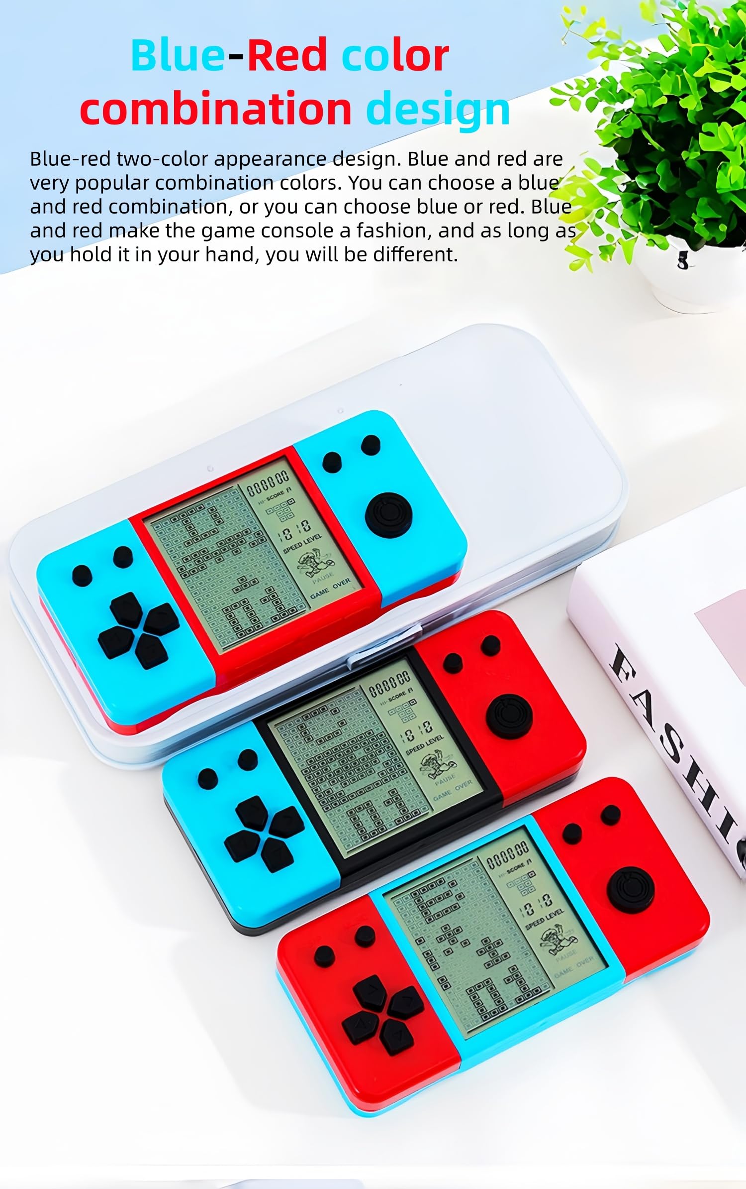 CUZCOP Retro Brick Game Game Blue-red Color Design Built-in 26 Cube Block Games Leisure Entertainment Electronic Block Puzzle Children/Student/Parents