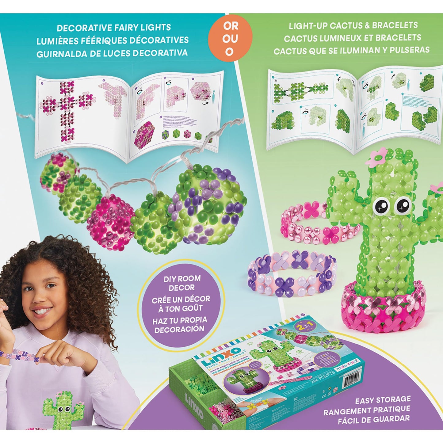 Make It Real: LinXo: Lookin' Sharp! Light-Up Decor - 2-in-1 Create A Light-Up Cactus OR Fairy String Lights - 294pc DIY Craft Kit, Girls & Kids Age 6+