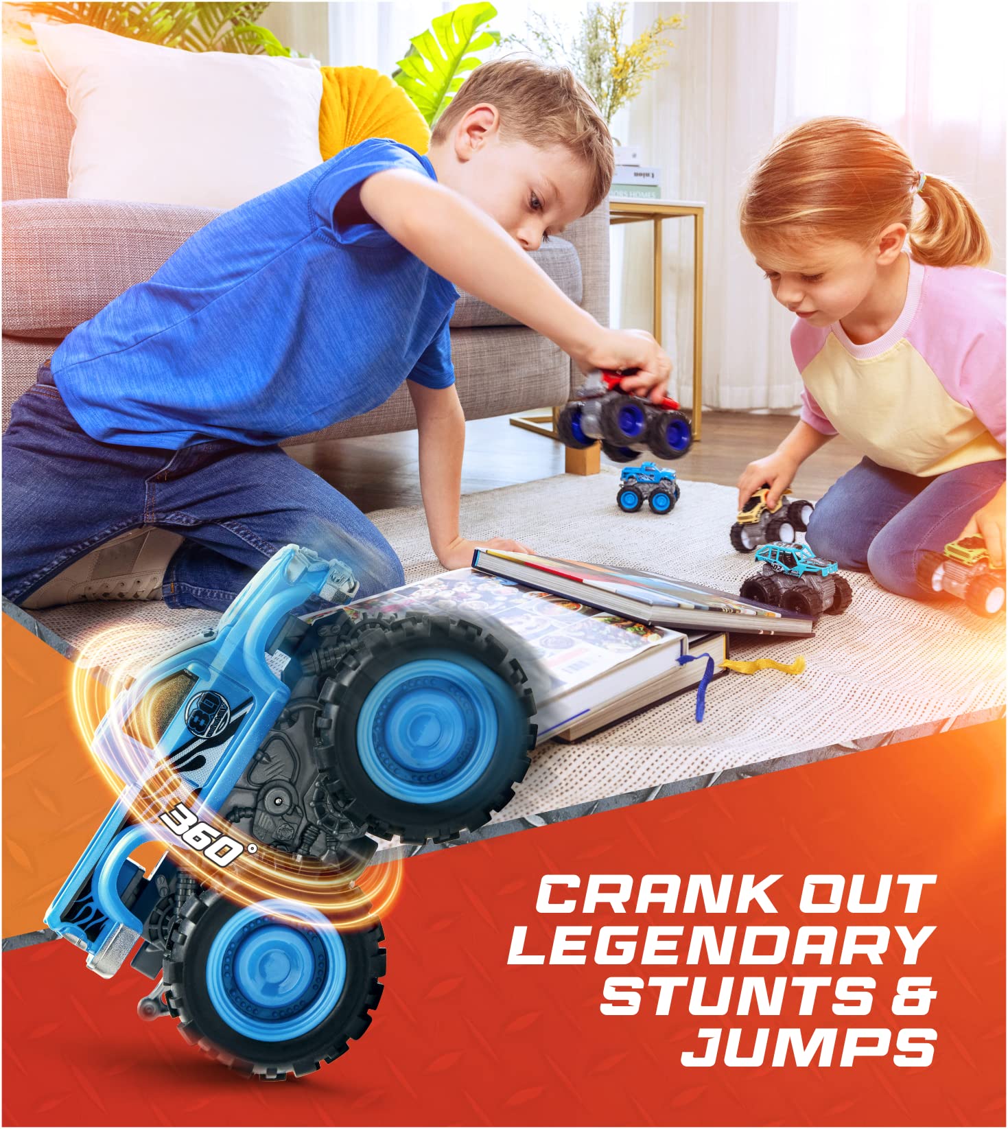 6 Pack Monster Trucks Toys for Boys and Girls, 4-Wheel Drive Friction Powered Push and Go Toy Cars with Giant Wheels, 360° Crazy Stunts, Age 3, 4-7