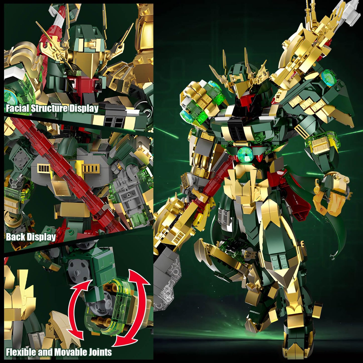 HIGH GODO Mech Robot Building Set, MOC China Guan Yu General Chinoiserie Mech Action Figures Model Weapons, Hero Warrior Collectible Display Toys