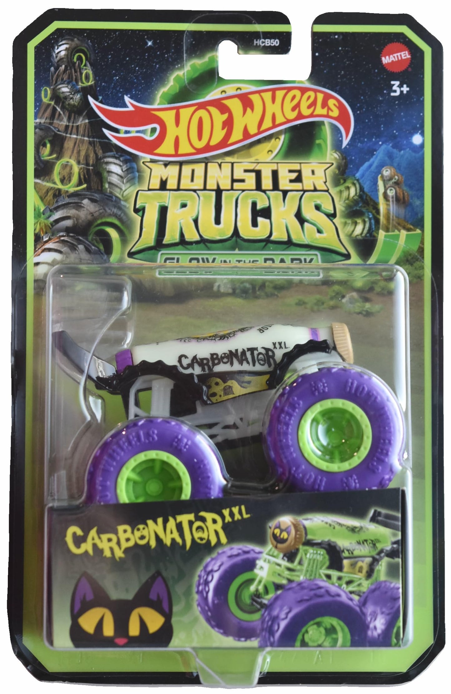 Hot Wheels Monster Trucks Carbonator, Glow in The Dark 1:64 Scale die cast