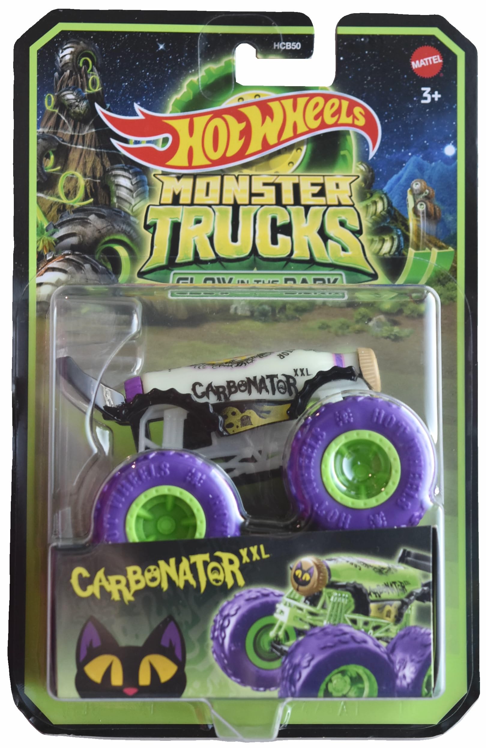 Hot Wheels Monster Trucks Carbonator, Glow in The Dark 1:64 Scale die cast