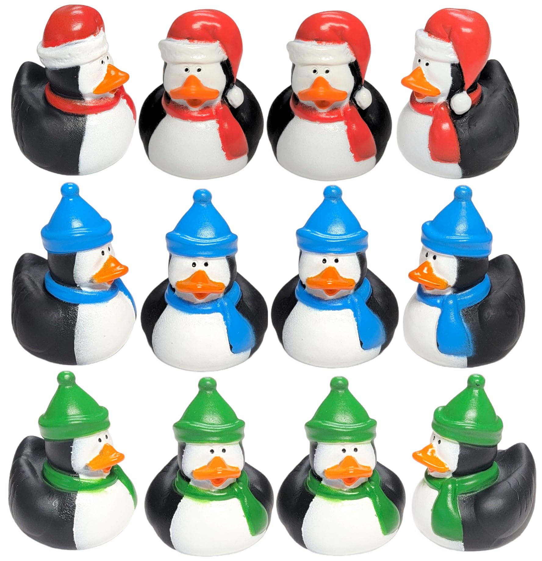 Cool Winter Antarctica Penguin in Santa Hat Rubber Ducks (2") Standard Size. (12 Pack) Cute Duck Bath Tub Pool Toys. (Penguin Rubber Duckies)