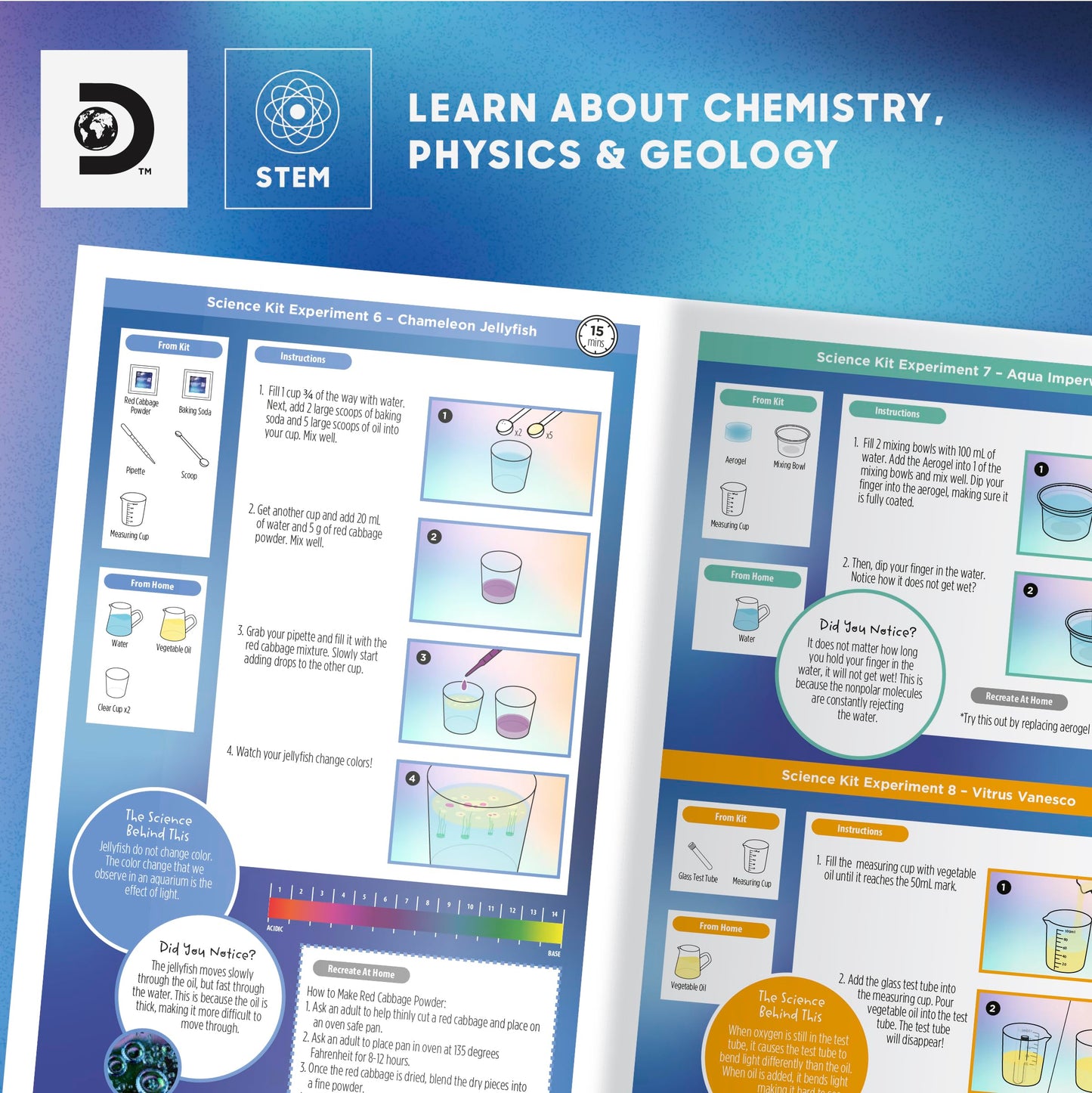 Discovery™ Magic Science Lab - 72 STEM Experiments for Kids| Reactions, Illusions, Crystals, Slime & Light Tricks| DIY Chemistry Project Kit|