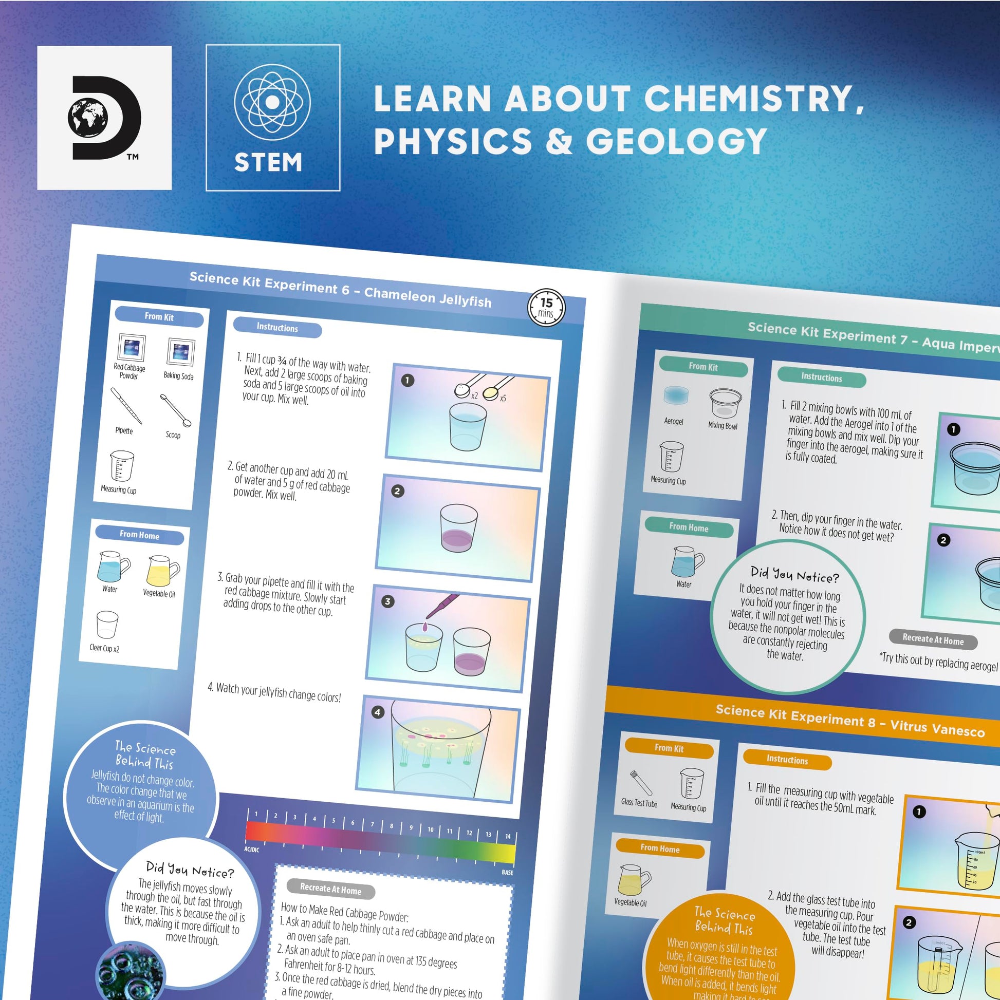 Discovery™ Magic Science Lab - 72 STEM Experiments for Kids| Reactions, Illusions, Crystals, Slime & Light Tricks| DIY Chemistry Project Kit|