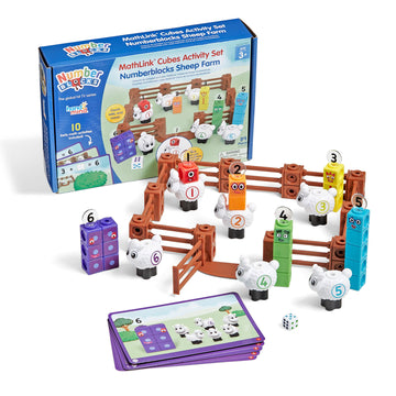 hand2mind Numberblocks Sheep Farm MathLink Cubes Activity Set, Preschool Learning Activities, Farm Playset, Counting Blocks, Number Toys, Kids