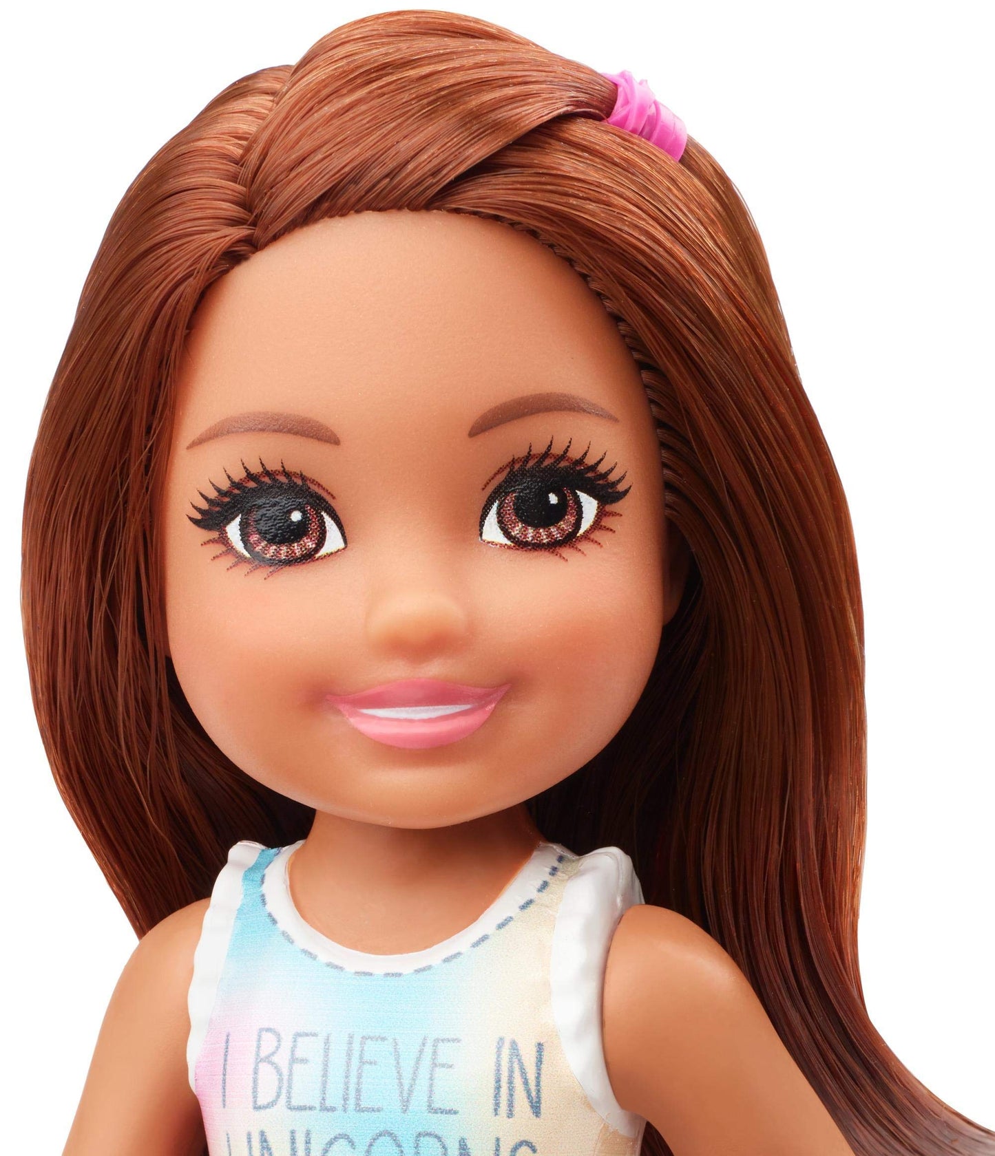 Barbie Club Chelsea Doll (6-inch Brunette) Wearing Unicorn-Themed Graphic and Star Skirt, for 3 to 7 Year Olds