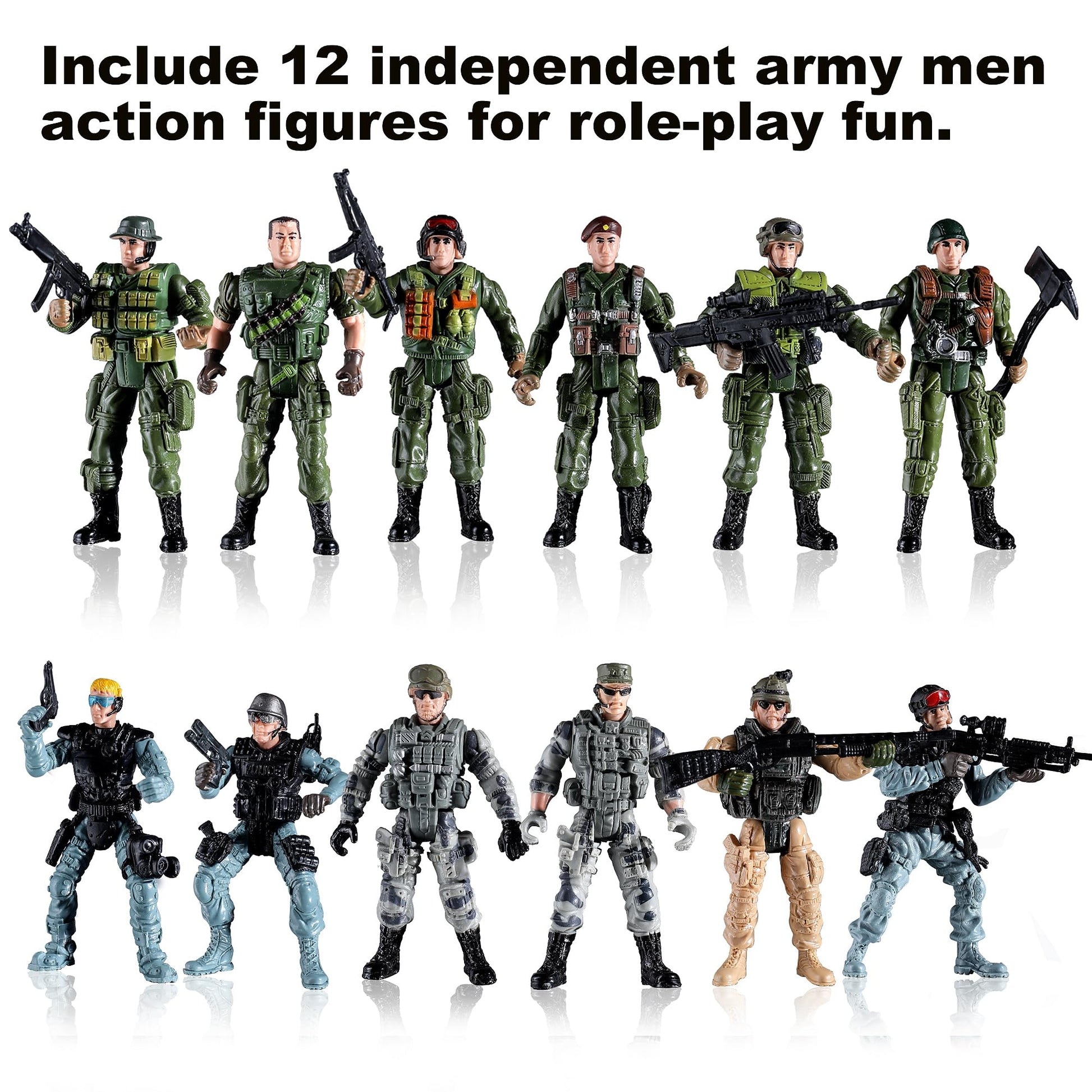 Mr.River US Army Men and SWAT Team Toy Soldiers Action Figures with Military Weapons Accessories for Kids Boys Girls,12Pcs