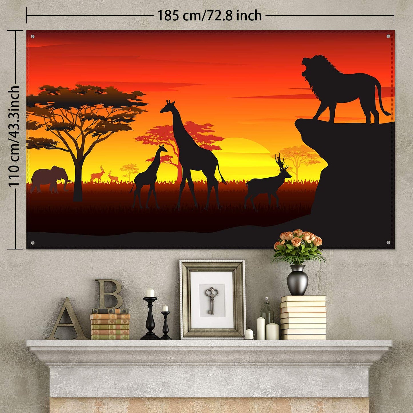 Blulu African Safari Theme Party Decorations, 72.8 x 43.3 Inch African Safari Backdrop Banner Theme Supplies, Tropical Forest Jungle Scenic Background