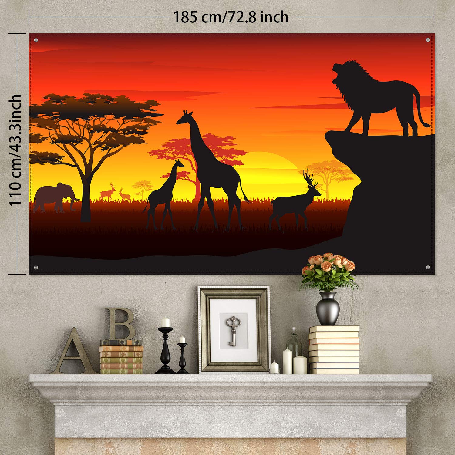 Blulu African Safari Theme Party Decorations, 72.8 x 43.3 Inch African Safari Backdrop Banner Theme Supplies, Tropical Forest Jungle Scenic Background
