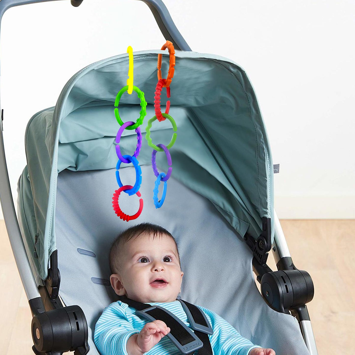 KUTOI Baby Rings Toy Links - 24 Pcs Colorful Teething Rings, Car Seat Toy Plastic Chain Links for Infants, Engaging car seat Toys, Hanging Baby Toys